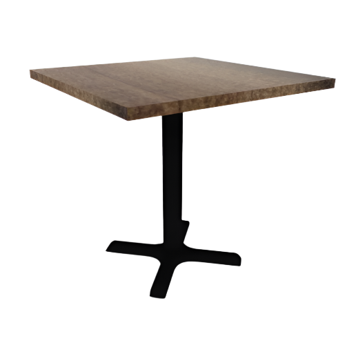 Proof 30" Square Pedestal Cafe Table with Cast Iron X-Base Solid Wood Top