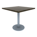 Proof 30" Square Pedestal Cafe Table with Round Stainless Steel Base Solid Wood Top