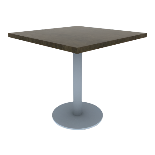 Proof 30" Square Pedestal Cafe Table with Round Stainless Steel Base Solid Wood Top