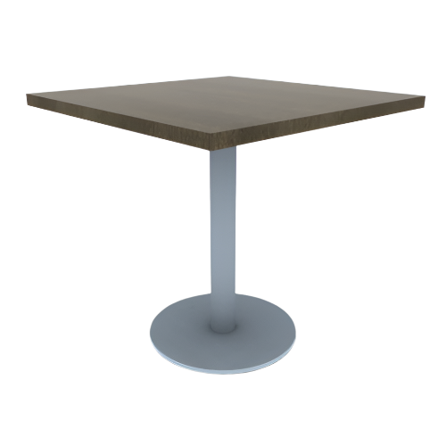 Proof 30" Square Pedestal Cafe Table with Round Stainless Steel Base Solid Wood Top