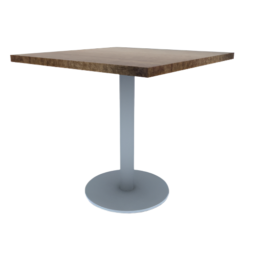 Proof 30" Square Pedestal Cafe Table with Round Stainless Steel Base Solid Wood Top