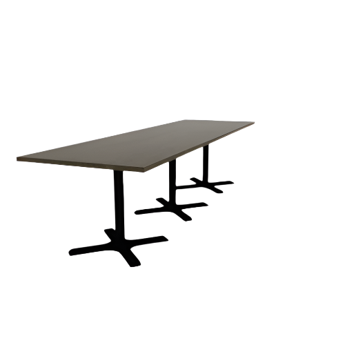 Proof 36" x 120" Rectangle Pedestal Cafe Table with X-Base Set of 3 Solid Wood Top