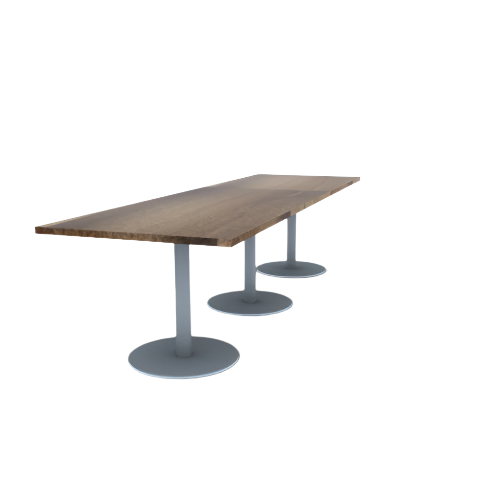 Proof 36" x 120" Rectangle Pedestal Cafe Table with Round Stainless Steel Base Set of 3 Solid Wood Top