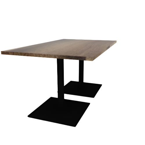 Proof 36" x 60" Rectangle Pedestal Cafe Table with Square Steel Base Pair Solid Wood Top