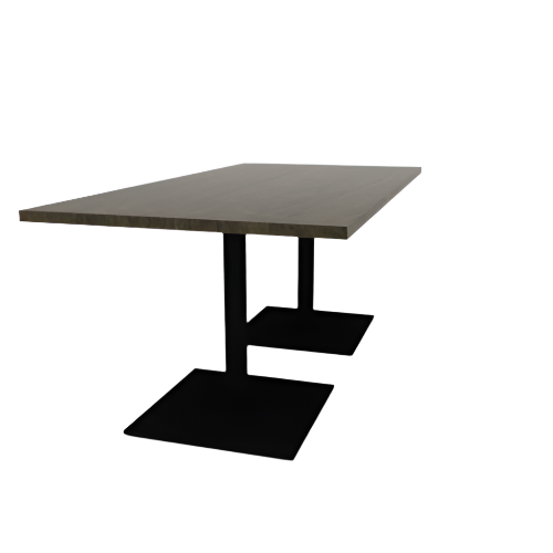 Proof 36" x 72" Rectangle Pedestal Cafe Table with Square Steel Base Pair Solid Wood Top