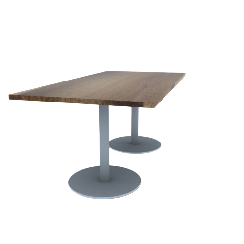 Proof 36" x 72" Rectangle Pedestal Cafe Table with Round Stainless Steel Base Pair Solid Wood Top