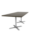 Proof 36" x 84" Rectangle Pedestal Cafe Table with X-Base Pair Solid Wood Top