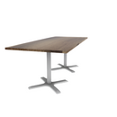 Proof 36" x 84" Rectangle Pedestal Cafe Table with X-Base Pair Solid Wood Top