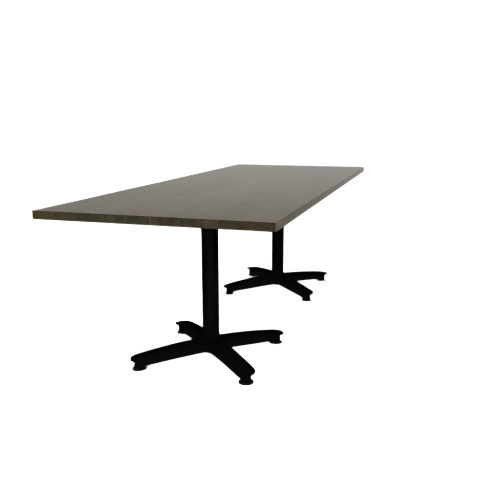 Proof 36" x 96" Rectangle Pedestal Cafe Table with Arched Base Pair Solid Wood Top