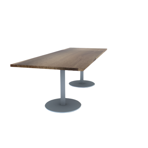 Proof 36" x 96" Rectangle Pedestal Cafe Table with Round Stainless Steel Base Pair Solid Wood Top
