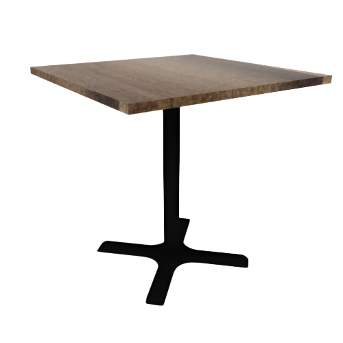 Proof 36" Square Pedestal Cafe Table with Cast Iron X-Base Solid Wood Top