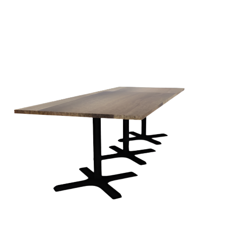 Proof 42" x 108" Rectangle Pedestal Cafe Table with X-Base Set of 3 Solid Wood Top