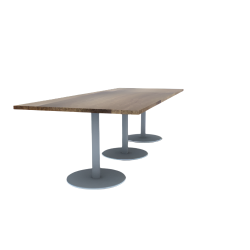 Proof 42" x 108" Rectangle Pedestal Cafe Table with Round Stainless Steel Base Set of 3 Solid Wood Top