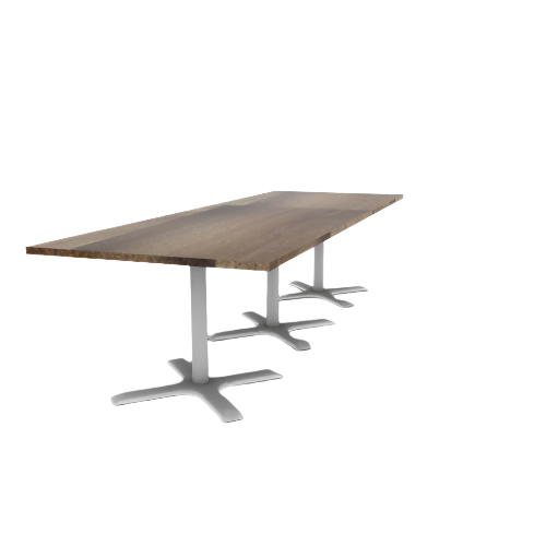 Proof 42" x 120" Rectangle Pedestal Cafe Table with X-Base Set of 3 Solid Wood Top