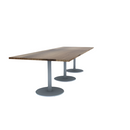 Proof 42" x 120" Rectangle Pedestal Cafe Table with Round Stainless Steel Base Set of 3 Solid Wood Top
