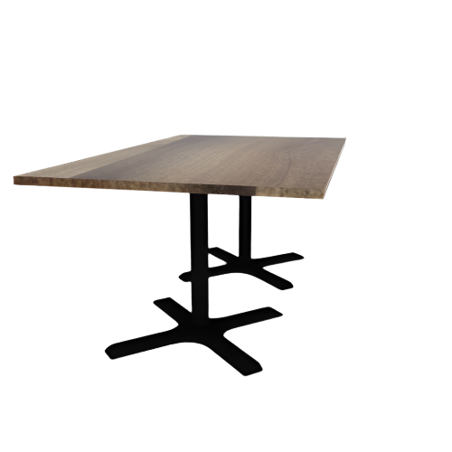 Proof 42" x 72" Rectangle Pedestal Cafe Table with X-Base Pair Solid Wood Top