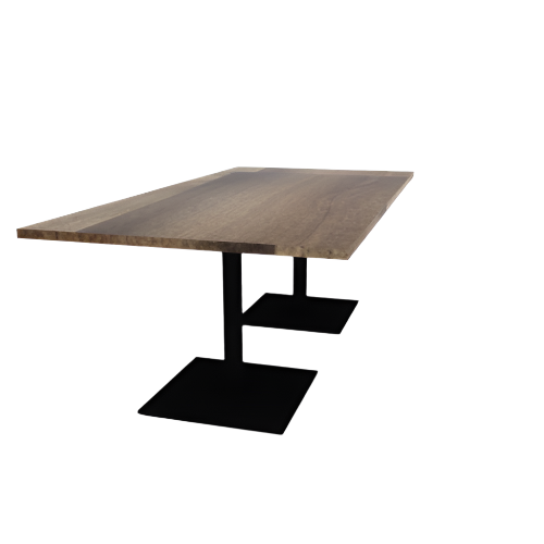 Proof 42" x 84" Rectangle Pedestal Cafe Table with Square Steel Base Pair Solid Wood Top