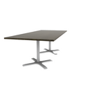 Proof 42" x 96" Rectangle Pedestal Cafe Table with X-Base Pair Solid Wood Top