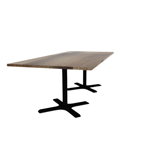 Proof 42" x 96" Rectangle Pedestal Cafe Table with X-Base Pair Solid Wood Top