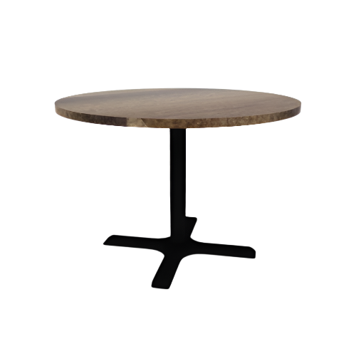 Proof 42" Dia Round Pedestal Cafe Table with Cast Iron X-Base Solid Wood Top