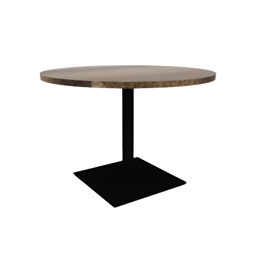 Proof 42" Dia Round Pedestal Cafe Table with Square Steel Base Solid Wood Top