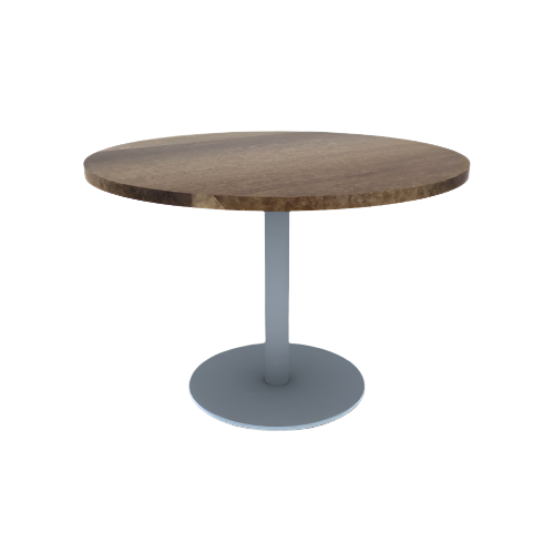 Proof 42" Dia Round Pedestal Cafe Table with Round Stainless Steel Base Solid Wood Top