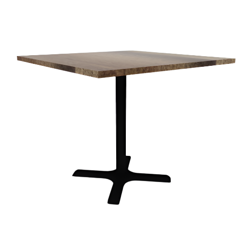 Proof 42" Square Pedestal Cafe Table with Cast Iron X-Base Solid Wood Top