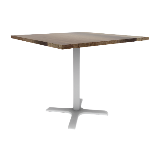 Proof 42" Square Pedestal Cafe Table with Cast Iron X-Base Solid Wood Top