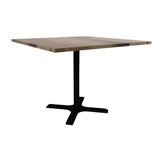 Proof 48" Square Pedestal Cafe Table with Cast Iron X-Base Solid Wood Top