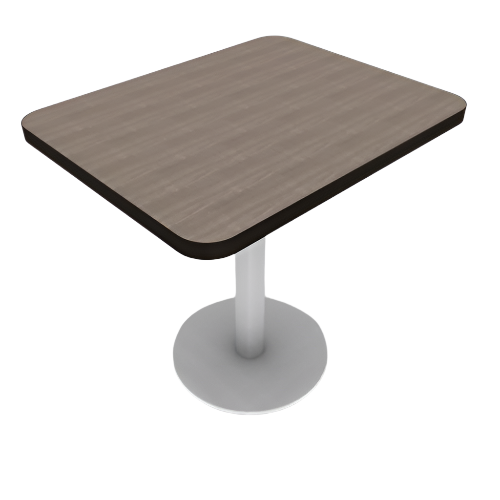 Proof 24" x 30" Rectangle Pedestal Cafe Table with Round Stainless Steel Base; HPL Top