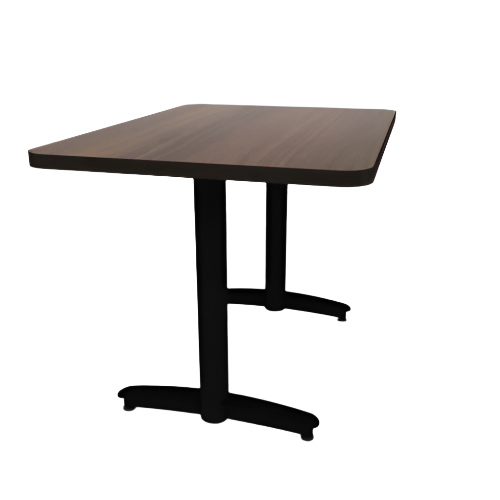 Proof 30" x 42" Rectangle Pedestal Cafe Table with Arched T-Legs Pair HPL Top T-Mold Edge