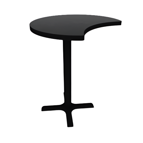 Proof 30" Crescent Pedestal Cafe Table with Cast Iron X-Base TFL Top T Mold Edge