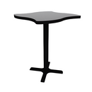 Proof 30" Wave Pedestal Cafe Table with Cast Iron X-Base TFL Top T Mold Edge