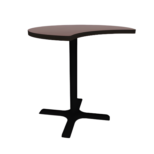 Proof 36" Crescent Pedestal Cafe Table with Cast Iron X-Base TFL Top T Mold Edge