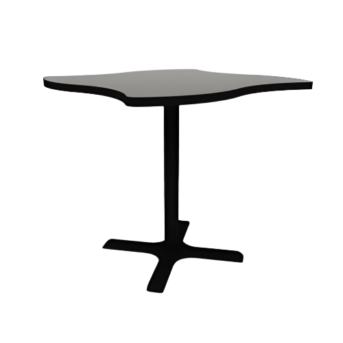 Proof 42" Wave Pedestal Cafe Table with Cast Iron X-Base TFL Top T Mold Edge