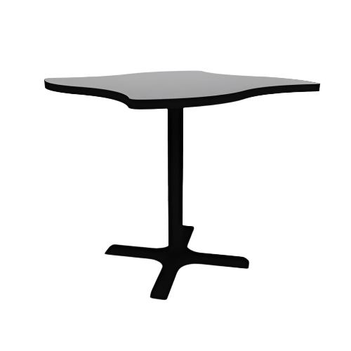 Proof 42" Wave Pedestal Cafe Table with Cast Iron X-Base TFL Top T Mold Edge