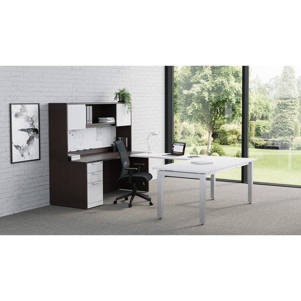 OS Laminate U Shape Office Desk with Drawer Pedestal, Hutch & Glass Board