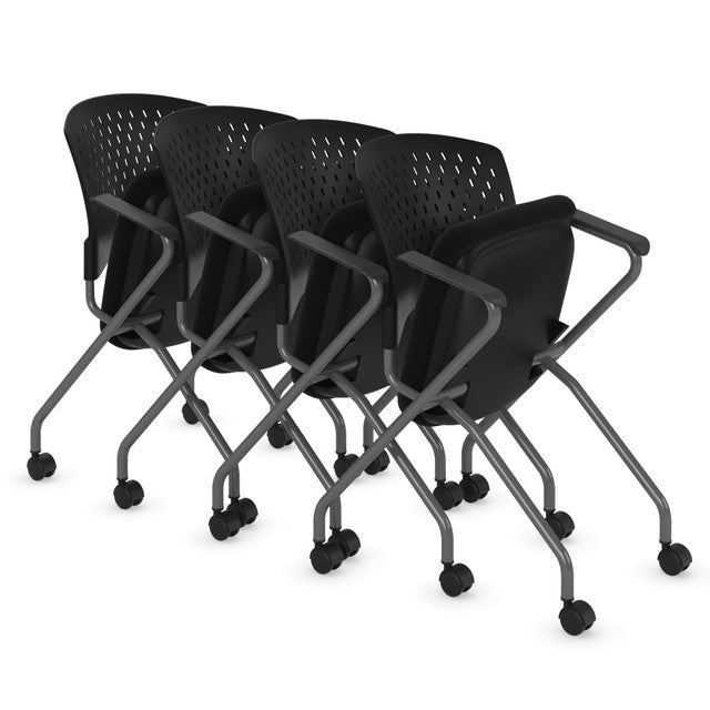 Perch Nesting Chair with Arms and Casters, Titanium Frame - Fabric Seat