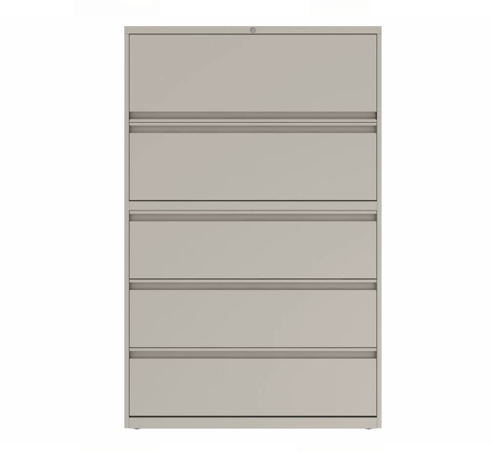 Prime™ 65.6"H Five Drawer Lateral File Cabinet, Posting Shelf, 42"W x 18"D - One Receding, Four Fixed Front