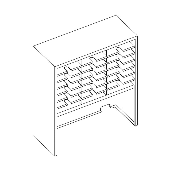 Mailflow Systems Sorter, Closed Back w/ 17" Elevation; 21 Sorting Pockets 15”D