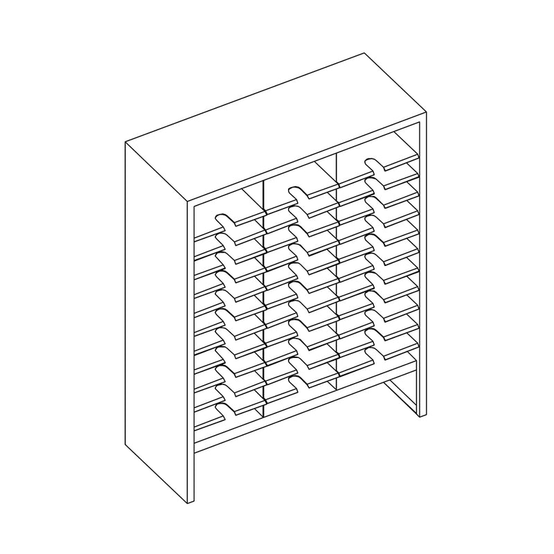 Mailflow Systems Sorter, Closed Back w/ 7" Elevation; 36 Sorting Pockets 15”D