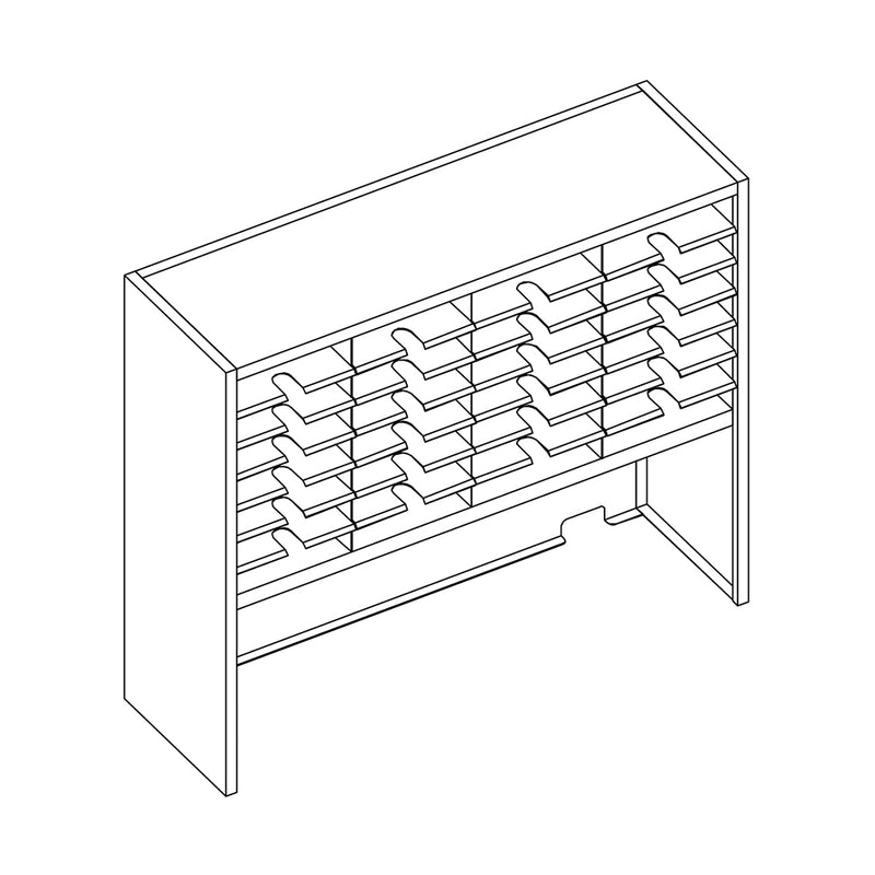 Mailflow Systems Sorter, Closed Back w/ 17" Elevation; 28 Sorting Pockets 15”D