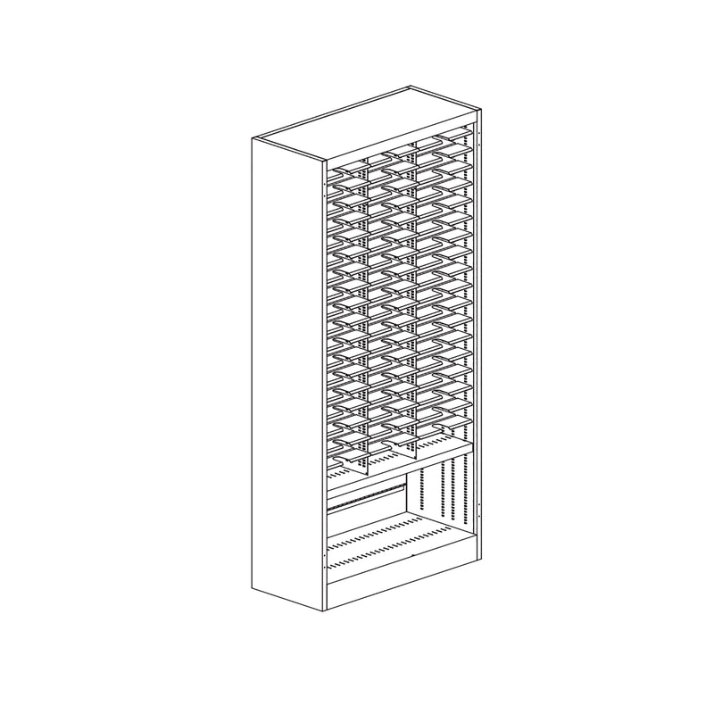 Mailflow System Sorter; 36"W x 80"H; 57 - 3"H x 15"D Pockets w/ Bottom Storage