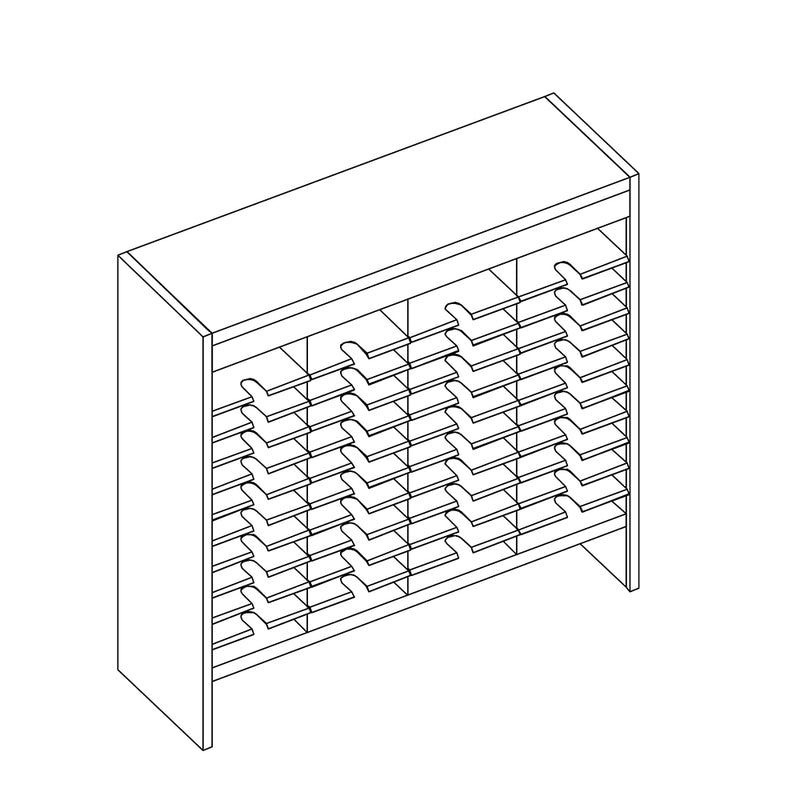 Mailflow Systems Sorter, Open Back w/ 7" Elevation; 44 Sorting Pockets 15”D