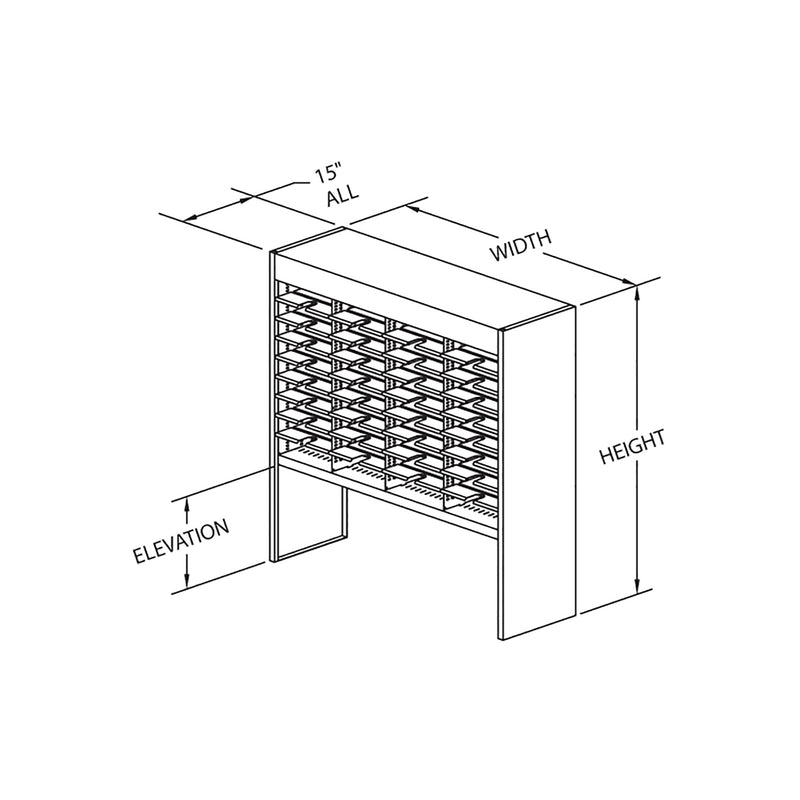 Mailflow Systems Sorter, Open Back w/ 15" Elevation; 54 Sorting Pockets 15”D