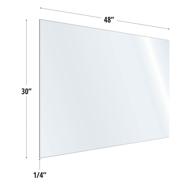 SafeGuard Barrier Clear Acrylic Screen with Square Edges - 48"W x 30"H