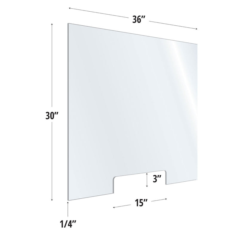 SafeGuard Barrier Clear Acrylic Screen with Transaction Cutout - 36"W x 30"H