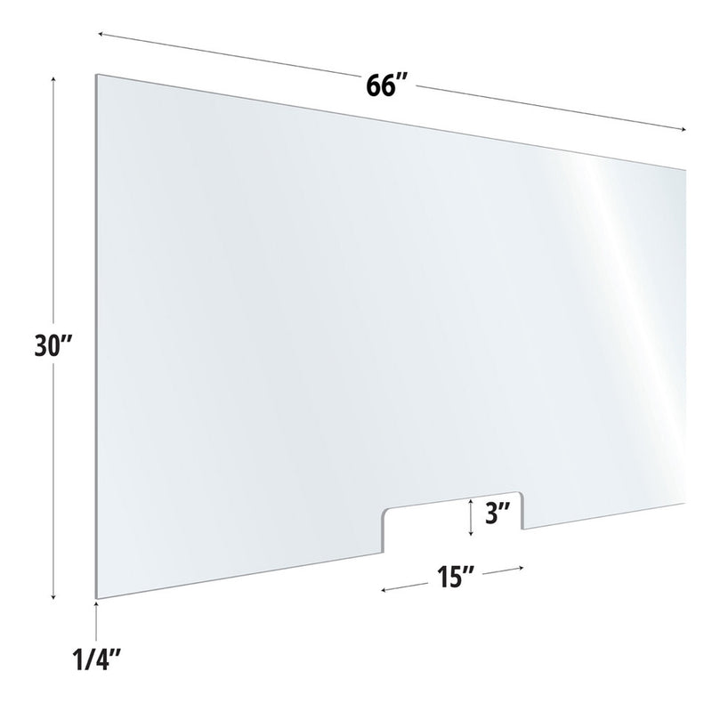 SafeGuard Barrier Clear Acrylic Screen with Transaction Cutout - 66"W x 30"H