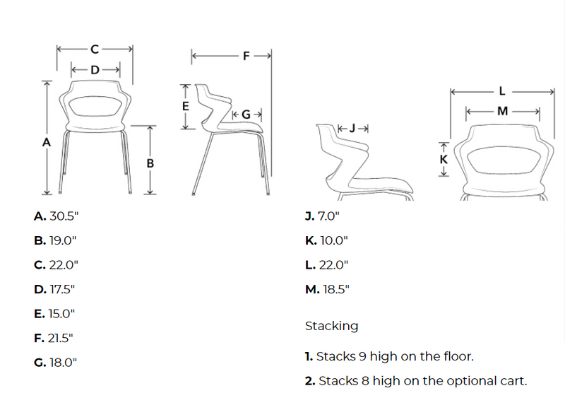 Zee Chairs Stackable Chair on a 4-Leg Base