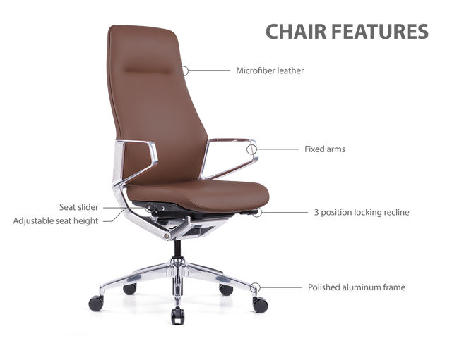 Veneto High Back Executive Chair with Polished Aluminum Frame